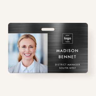 Modern Faux Black Metallic Corporate Photo ID ID Badge