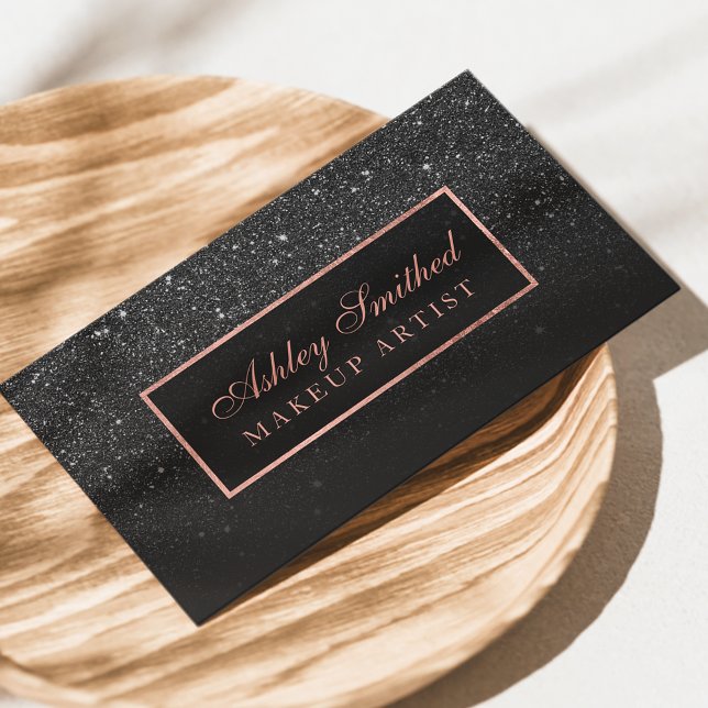Modern faux black rose gold glitter makeup business card (Creator Uploaded)
