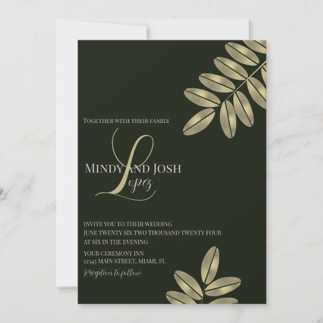 Modern Faux Branch Script Monogrammed Wedding  Invitation (Front)