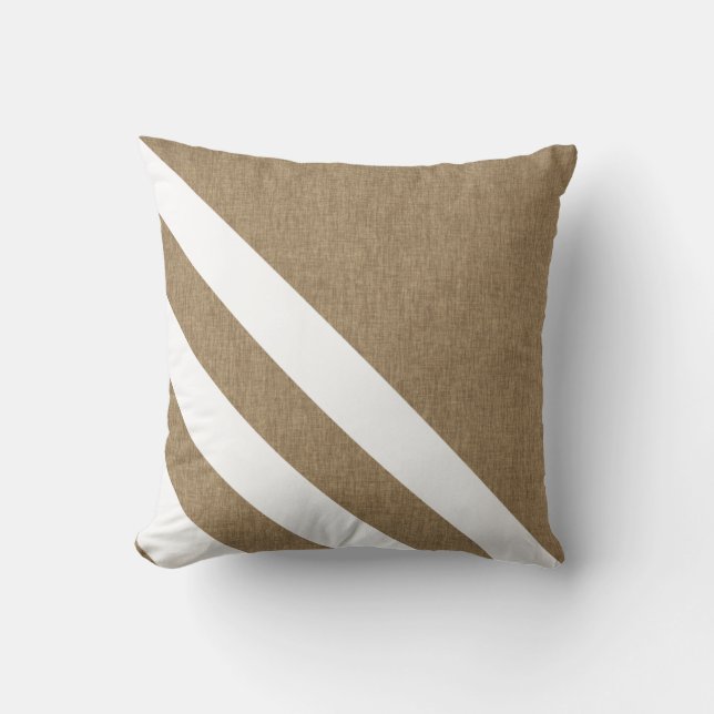 Modern Faux Burlap White Stripes Cushion (Front)