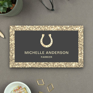Modern Faux Cream Glitter Horseshoe Farrier Business Card