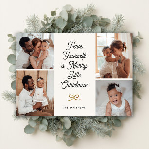 Modern Faux Foil Bow Photo Merry Little Christmas Holiday Card