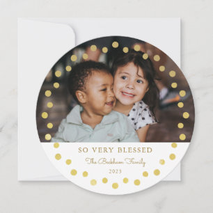 Modern Faux Foil Gold Dots Photo Ornament White Holiday Card