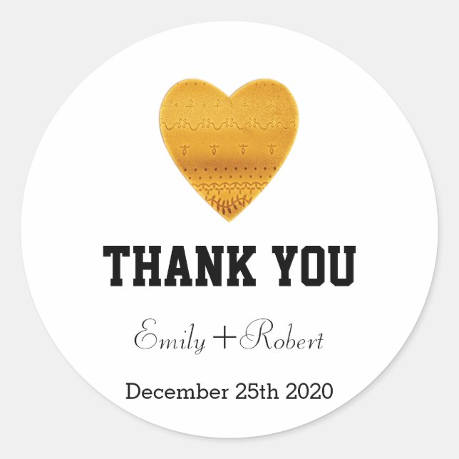 Modern Faux Foil Gold Heart Wedding Thank You Classic Round Sticker (Front)