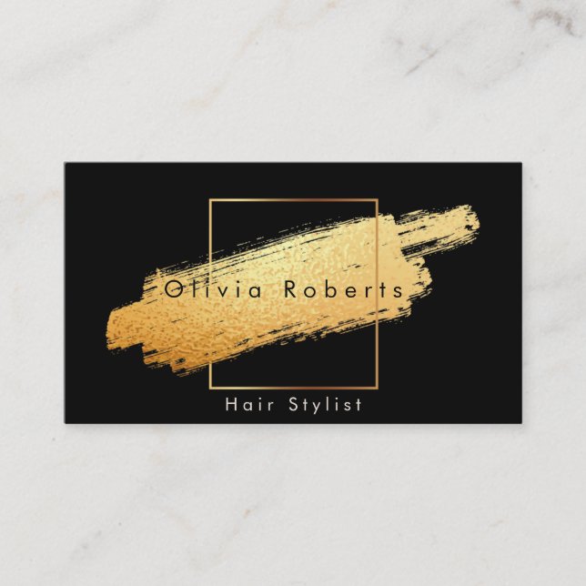 Modern Faux Gold Abstract brush black Business Card (Front)