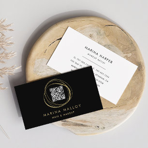 Modern Faux Gold Abstract Circle QR Code Business Card