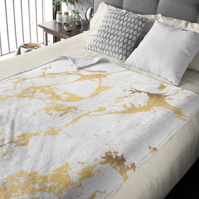 Modern Faux Gold Abstract Pattern Fleece Blanket (Gold Marble Pattern Personalized Fleece Blanket)