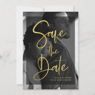 Modern Faux Gold and Black Overlay   Photo Save The Date