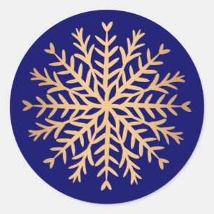 Modern Faux Gold and Blue Snowflake Christmas Classic Round Sticker