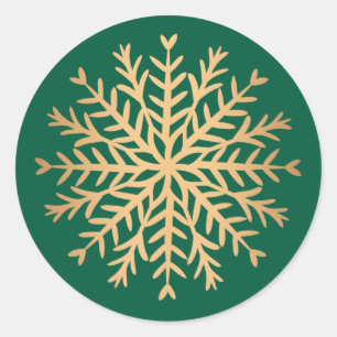 Modern Faux Gold and Green Snowflake Christmas Classic Round Sticker