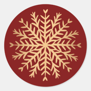 Modern Faux Gold and Red Snowflake Christmas  Classic Round Sticker