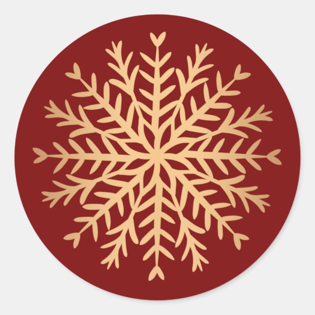 Modern Faux Gold and Red Snowflake Christmas  Classic Round Sticker (Front)