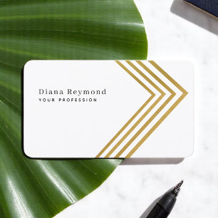Modern Faux Gold Angle Stripes White Business Card
