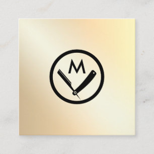 Modern faux gold barbers logo square business card