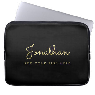 Modern Faux Gold & Black Script Name Template Best Laptop Sleeve