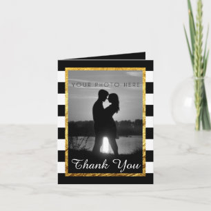 Modern Faux Gold Black White Thank You Photo Card