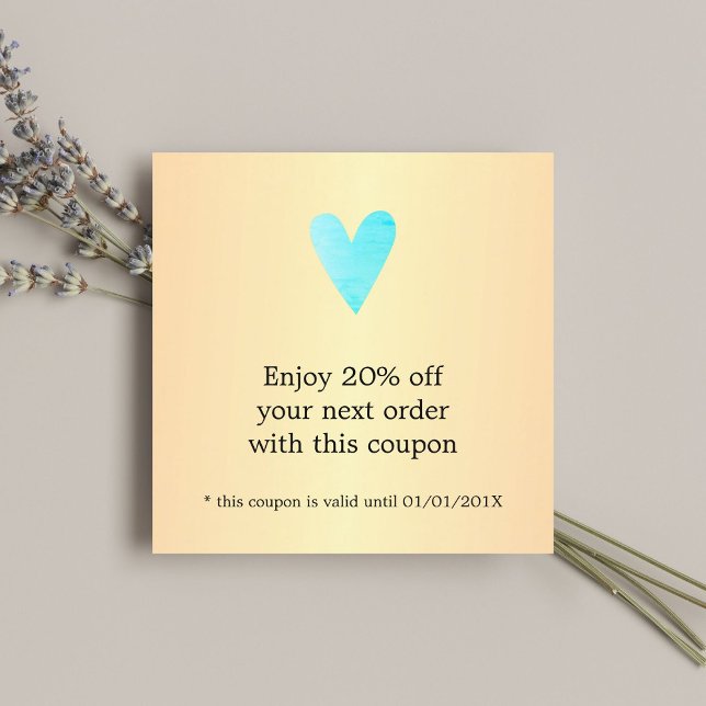Modern Faux Gold Blue Heart Coupon (Creator Uploaded)