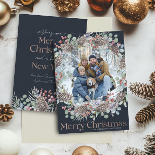 Modern Faux Gold & Blue Merry Christmas Holiday Card