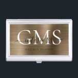 Modern Faux Gold Brushed Metal 3 Monogram Script Business Card Holder<br><div class="desc">Modern Classic Faux Yellow Gold Brushed Metal Monogram Script Business Card Case</div>