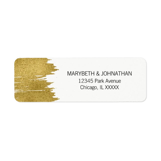 Modern Faux Gold Brushstroke Wedding Address Label (Front)