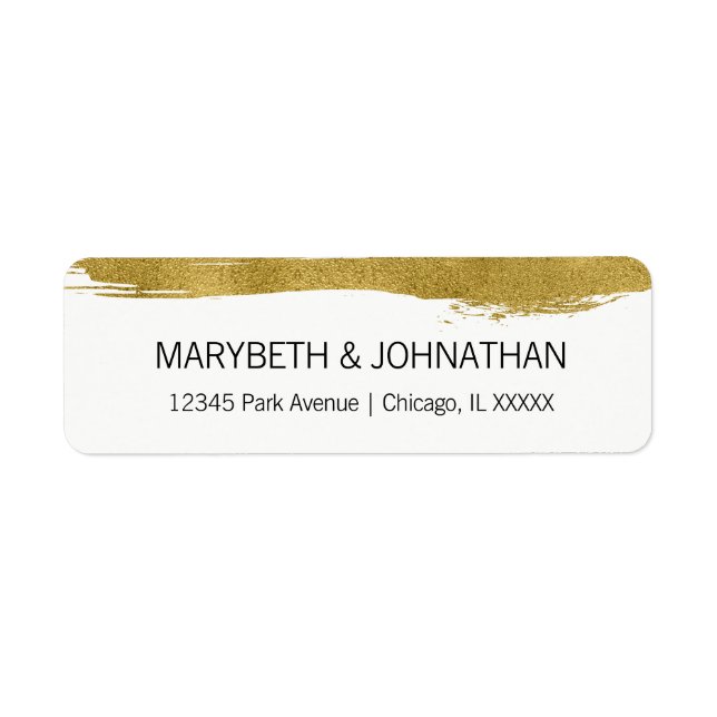Modern Faux Gold Brushstroke Wedding Address Label (Front)