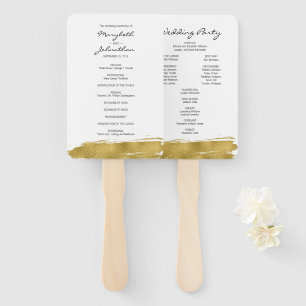 Modern Faux Gold Brushstroke Wedding Program Fan
