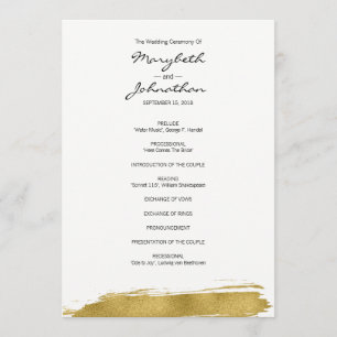 Modern Faux Gold Brushstroke Wedding Program Programme