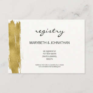 Modern Faux Gold Brushstroke Wedding Registry Card