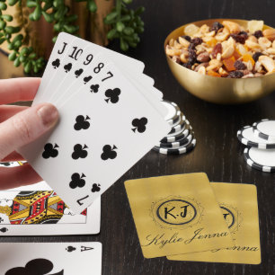 Modern Faux Gold Celestial Monogram & Script Name Playing Cards