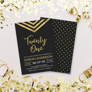 Modern Faux Gold Chevron 21st Birthday Party Invitation