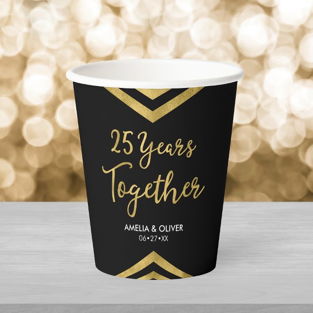 Modern Faux Gold Chevron 25th Anniversary Party Paper Cups (Creator Uploaded)
