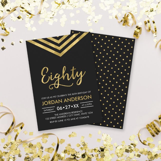 Modern Faux Gold Chevron 80th Birthday Party Invitation (Creator Uploaded)