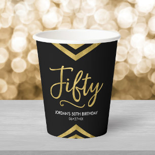 Modern Faux Gold Chevron Geometric 50th Birthday Paper Cups