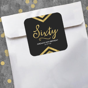 Modern Faux Gold Chevron Geometric 60th Birthday Square Sticker