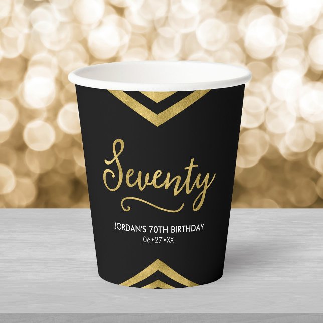 Modern Faux Gold Chevron Geometric 70th Birthday Paper Cups (Creator Uploaded)