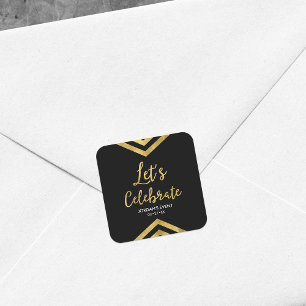 Modern Faux Gold Chevron Geometric Let's Celebrate Square Sticker