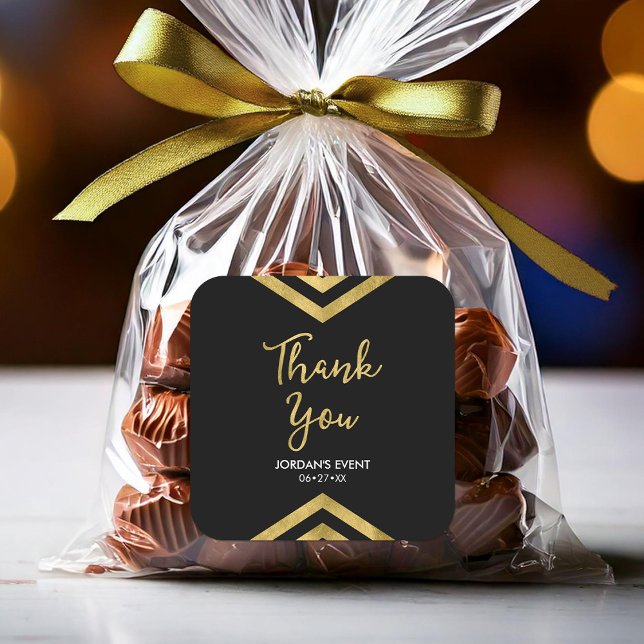 Modern Faux Gold Chevron Geometric Thank You Square Sticker (Creator Uploaded)