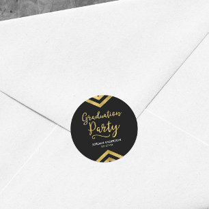 Modern Faux Gold Chevron Graduation Party Classic Round Sticker