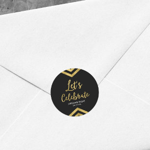 Modern Faux Gold Chevron Let's Celebrate Round Classic Round Sticker