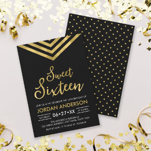 Modern Faux Gold Chevron Sweet 16 Birthday Invitation
