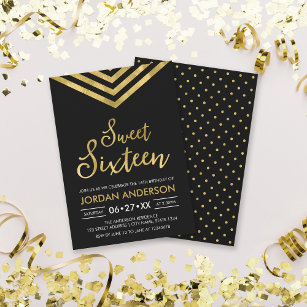Modern Faux Gold Chevron Sweet 16 Birthday Invitation