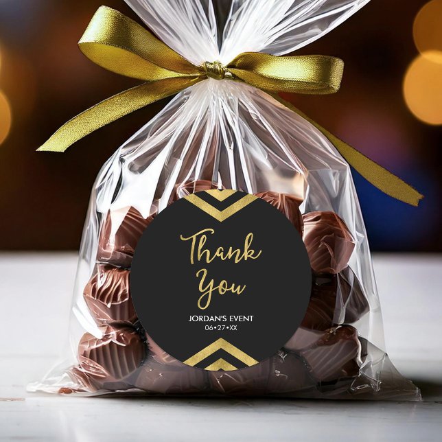 Modern Faux Gold Chevron Thank You Classic Round Sticker (Creator Uploaded)