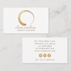Modern Faux Gold Circle Logo Jewellery Designer Business Card