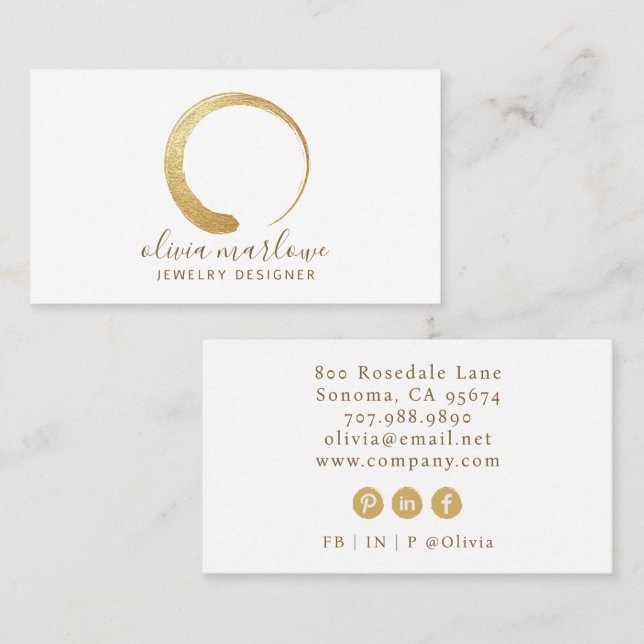 Modern Faux Gold Circle Logo Jewellery Designer Business Card (Front/Back)