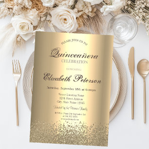 Modern Faux Gold Diamonds Gold Quinceañera Invitation