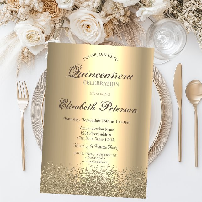 Modern Faux Gold Diamonds Gold Quinceañera Invitation (Creator Uploaded)