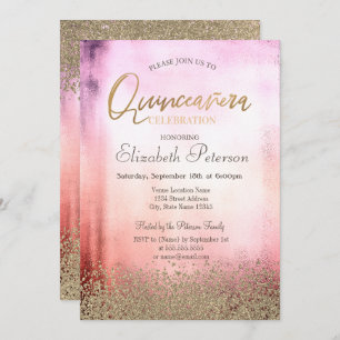Modern Faux Gold Diamonds Ombre Quinceañera Invitation