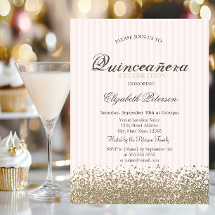 Modern Faux Gold Diamonds Stiped Quinceañera Invitation