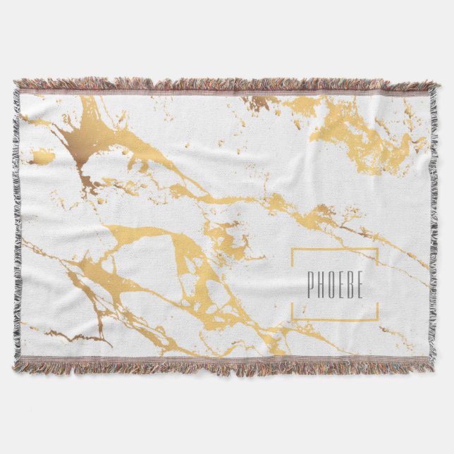 Modern Faux Gold Effect Abstract Art Throw Blanket (Front)