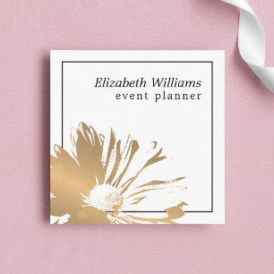 Modern Faux Gold Floral Black Lines Event Planner Square Business Card